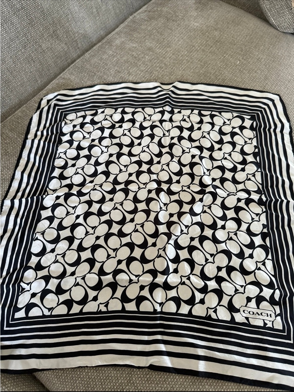 Coach Black and White Signature Square Scarf